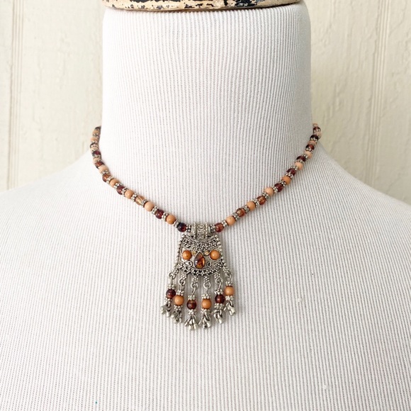 Jewelry - Bohemian Choker Necklace Beaded Silver Tone